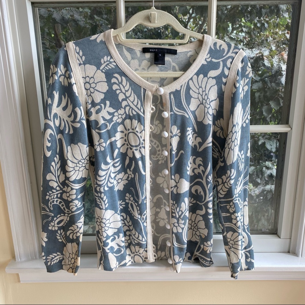 Marc Jacobs Floral Loop White Button Cardigan S